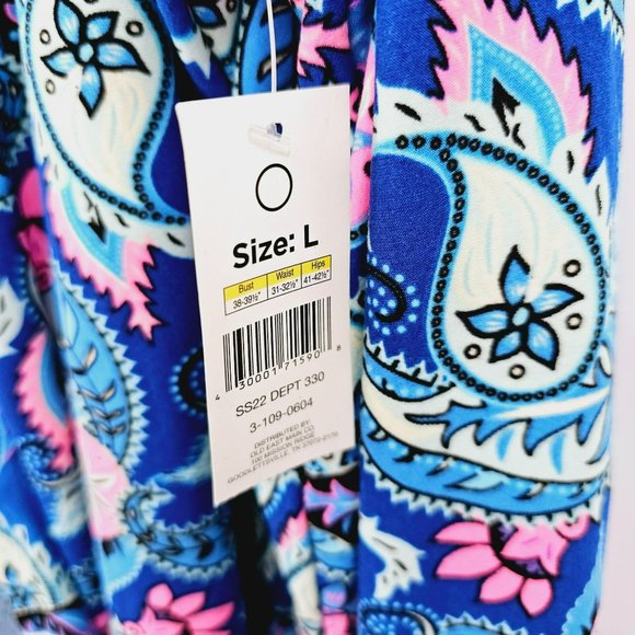 Bobbie Brooks Sleepwear Short Robe L Blue Pink Paisley Print Soft Tie Waist New - Picture 5 of 14